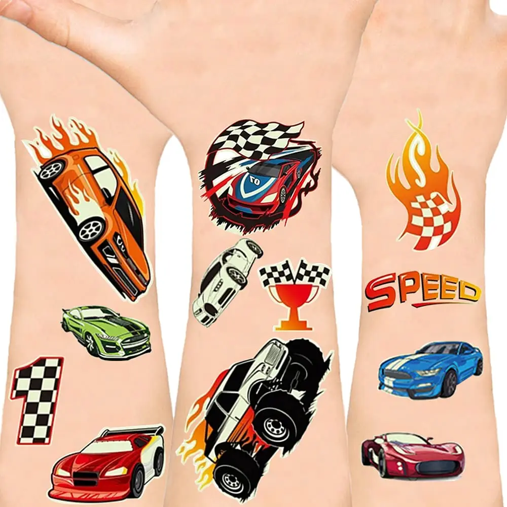 

90+Pcs 12Sheets Race Car Temporary Tattoos for Kids Racing Fake Tattoo Waterproof Tattoo Stickers Luminous Gifts Birthday Supply