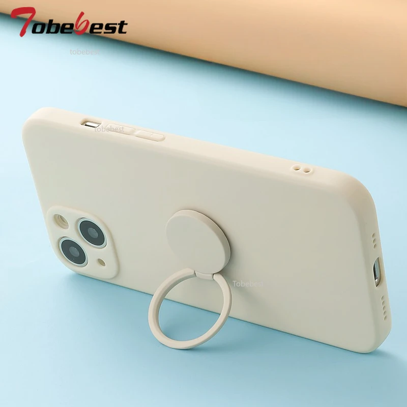Silicone Square Soft Back Cover with 360° Finger Ring Phone Holder
