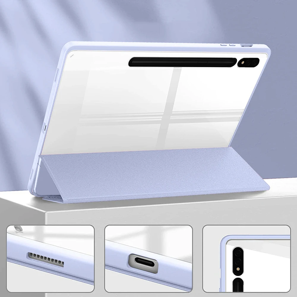Clear Back Protective Case with Pencil Holder for Samsung Galaxy Tab S Series and Tab A Series Tablets