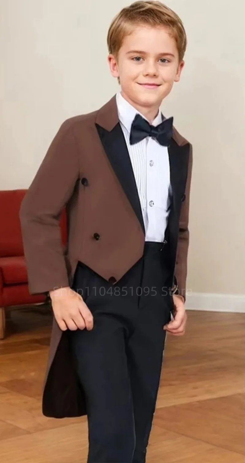 Tailcoat Boy Suits Costume 2 Pieces Child Royal Blue Jacket Pants Flower Boys Formal Party Suit Kids Wedding Suit Groom Tuxedos