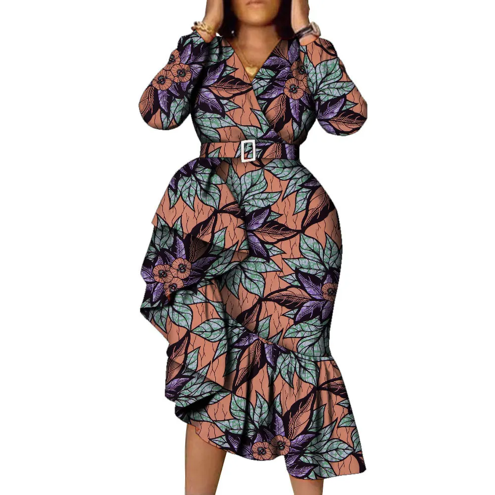 African Long Sleeve Women's Dress Wax Printed Kitenge Design