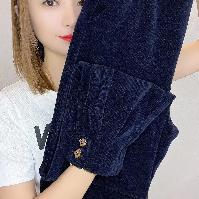 2023 Autumn Winter New Fleece Thick Fleece Casual Pants Loose Thin Fashion All-in-one High-waisted Martin Long Pants Women