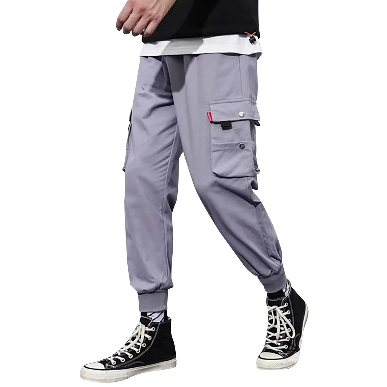 

Mens Cargo Pants Solid Color Binding Feet Sports Trousers Y2k Vintage Double Pocket Joggers Casual Gym Fitness Training Pants