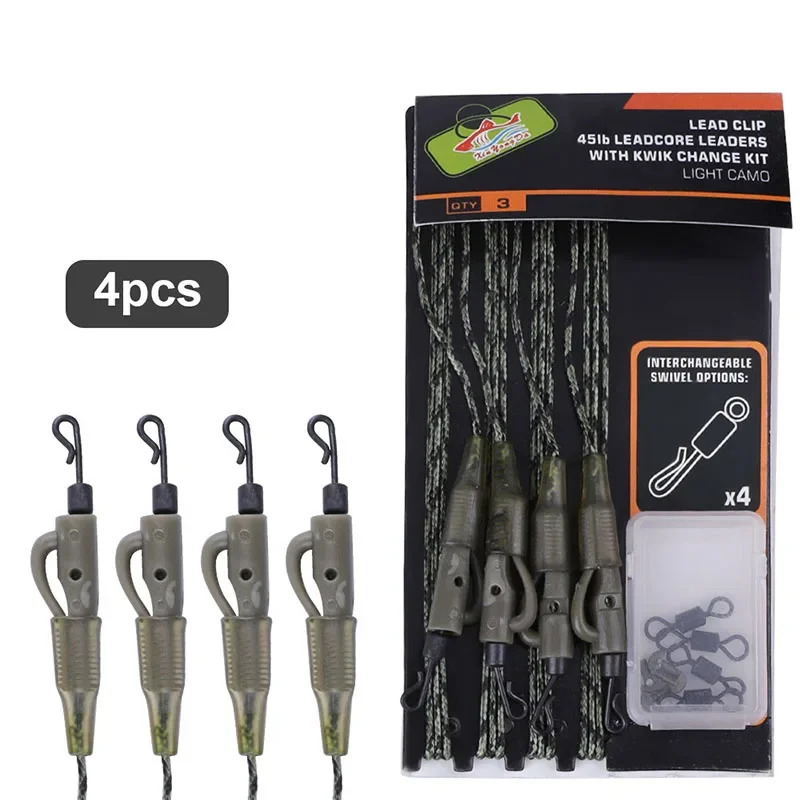 4 leaders plombés carp fishing 50/70/80/100cm pour montages hybrides LeadClip - Kit complet