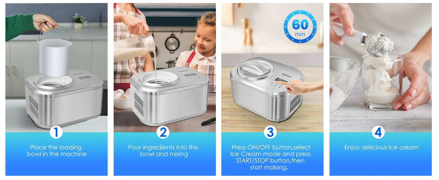 Description Picture 4 of itemIce Cream Maker 1 Quart, No pre-Freezing Automatic Ice Cream Yogurt Machine with Built-in Compressor and LCD Timer for Making Ic