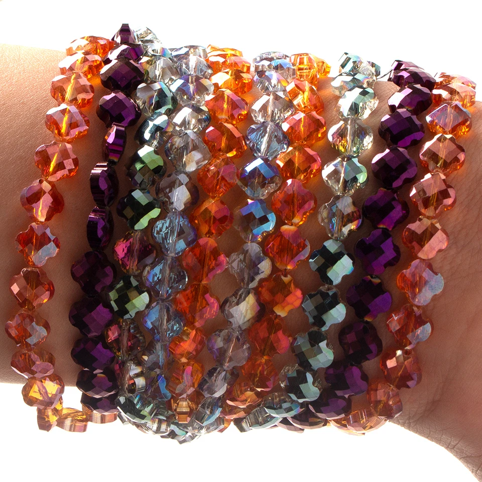 50Pcs 6mm/8mm 크리스탈 유리 네잎 클로버 꽃잎 비즈 DIY 쥬얼리 만들기 귀걸이 목걸이에 대한 느슨한 크로스 펜던트