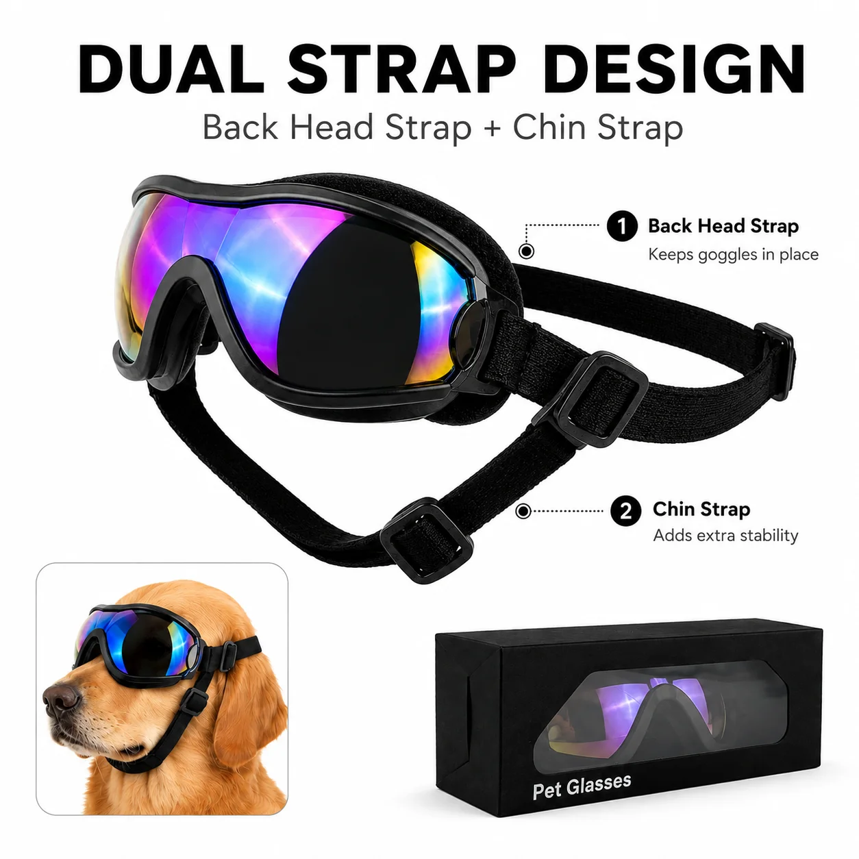 UV Protective Dog Goggles with Dual Strap & Individual Packaging - Ideal Outdoor Travel Photo Props