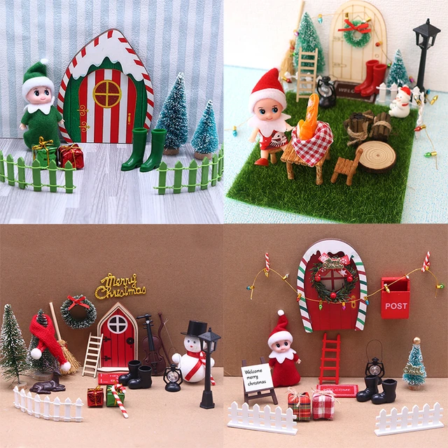 Decoración navideña de puerta de elfo de casa de muñecas, cadena de luz  falsa, sombrero, corona, Mini árbol, Cajas de Regalo, hadas, Toyhouse, Kit  de decoración DIY - AliExpress