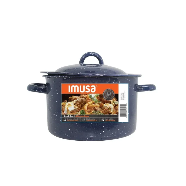 Steel Enamel Stock Pot Double Handles Oven Safe Durable Soup Stews Cooking Heat Efficient
