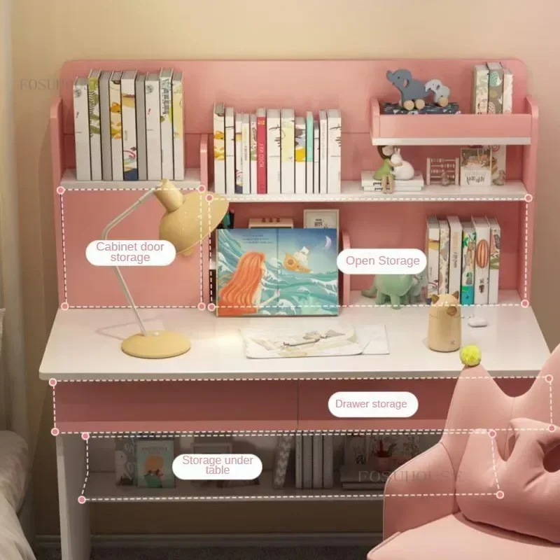 Children's Study Tables Home Desk with Bookshelf Children FurniturePrimary School Bedroom Writing Table and Chair Set x