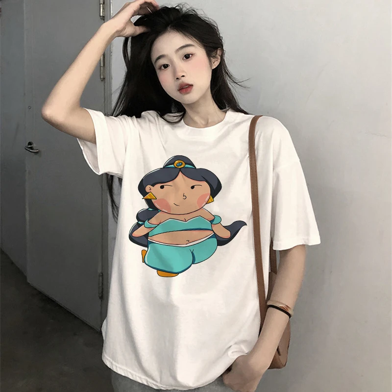 

T-shirt Women Cotton Anime Jasmine Fashion Tee Shirts Kawaii Fat Disney Princess Cartoons Harajuku Casual Clothes Streetwear Top