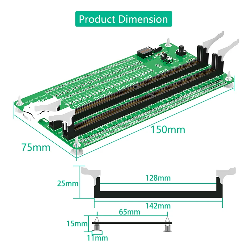 Desktop Computer Motherboard Memory Slot 2x DDR4 DIMM Memory RAM Test Diagnosis Adapter With LED Indicators Long Latch Test Card