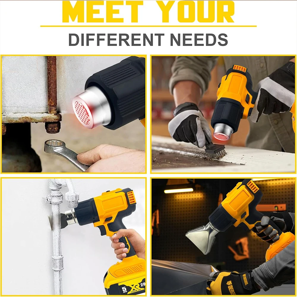 Fit For Dewalt 20V Battery Cordless Heat Gun with 3 Nozzle 550℃ 300W Shrink Wrapping Hot Air Gun Power Tools 4
