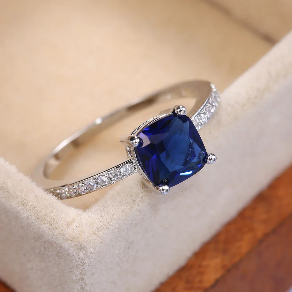 Huitan Blue Series Women's Elegant Silver Plated Engagement Ring – Available in 4 Colors