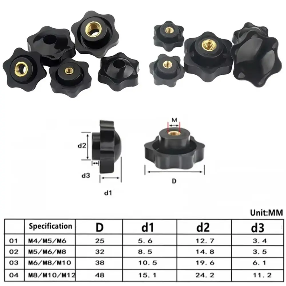 10Pcs New M4 M5 M6 M8 M10 M12 Hand Tighten Nuts Mechanical Black Plum Nuts Handle Thread Clamping Knob