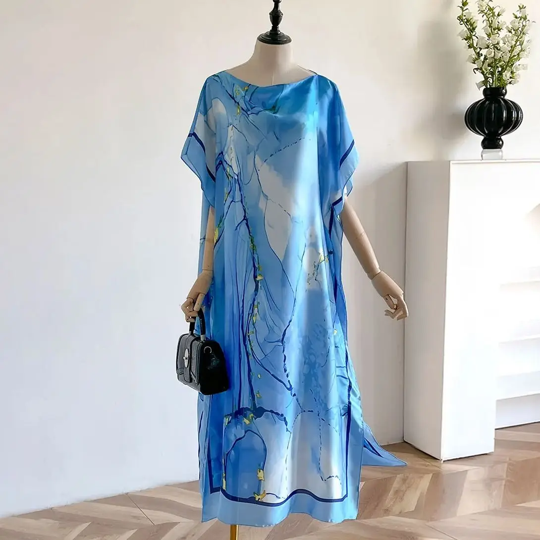Spring and Summer Fashio Brand Floral Pattern Satin Design long Dress Muslim Summertime Sun protection Shawl For Lady/Women