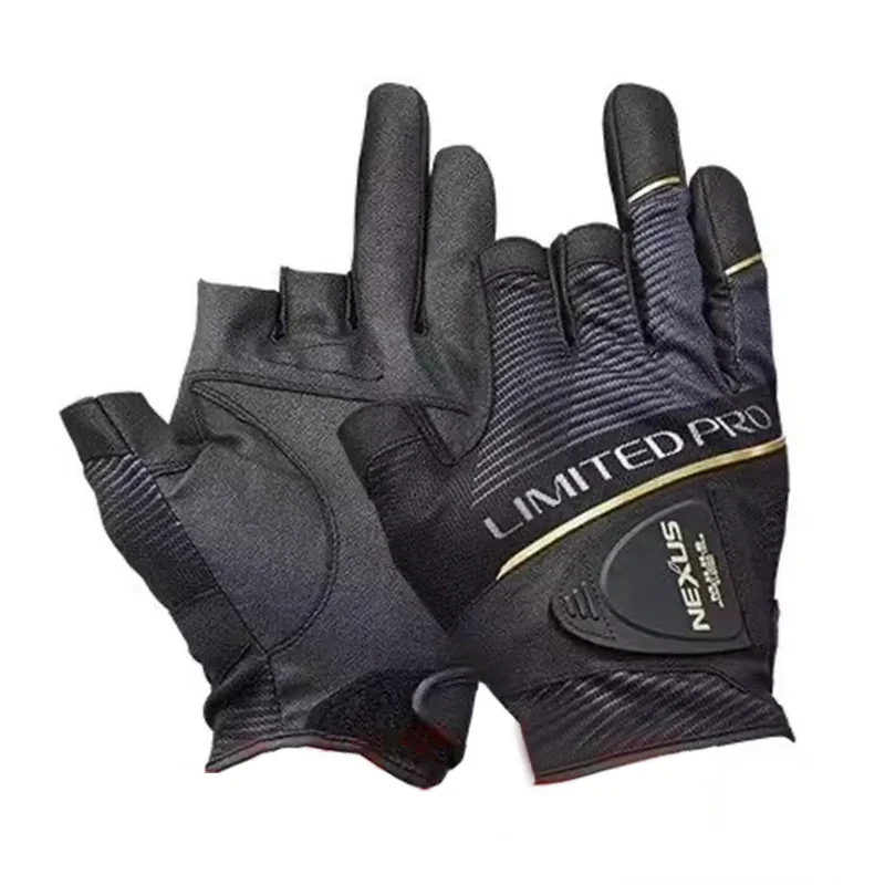 Cycling Gloves Fishing Gloves 1 Pair Soft Leather Fishing Gloves for Men Anti Slip 3 Fingers Cut Sports Gloves Hiking Cycling Fishing Wear-resistant
