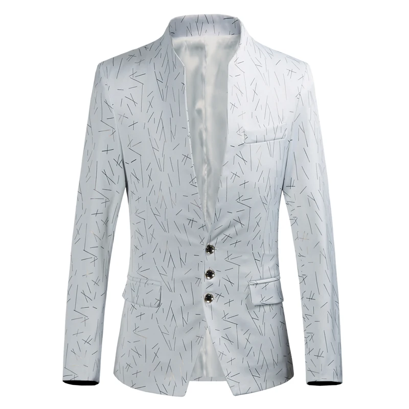 

terno masculinos completoNew stand collar printed blazer, fashionable slim long sleeve top, men's clothing blazer masculino