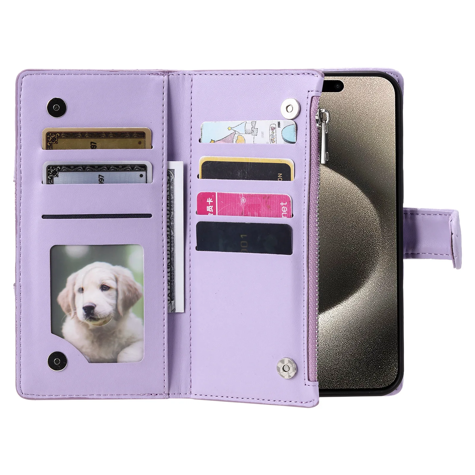 Luxury Multi 9-Card Zipper Case Leather Crossbody Wallet Cover