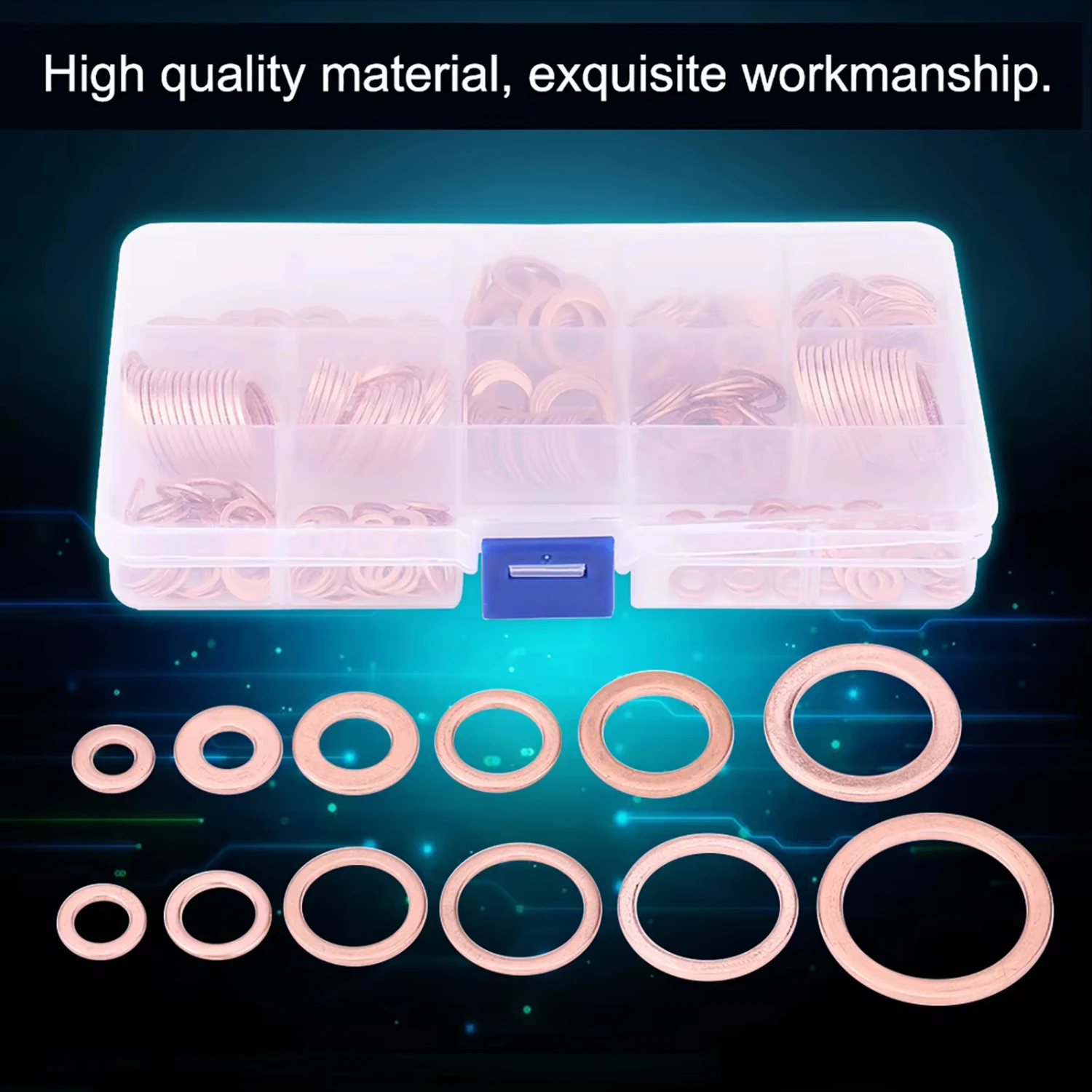 12 Sizes Assorted Solid Copper Crush Washers Seal Flat Rings Kit W/ Box 280pcs copper washers kit