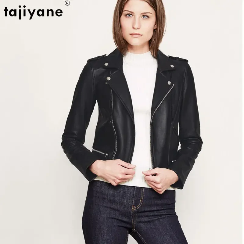 

Tajiyane 100% Genuine Leather Jacket Women Slim Real Sheepskin Coat Motorcycle Biker Coats Short Red Leather Jackets Hot Sale