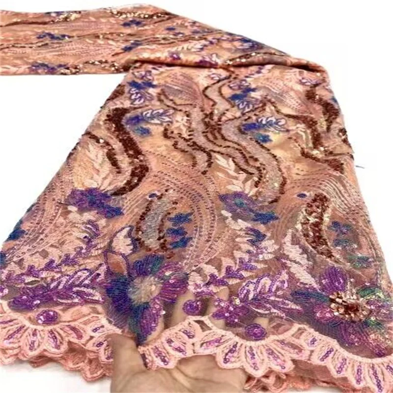

Multicolor African Guipure Cord Lace Fabric with Sequins 2023 Gold High Quality Nigerian Lace Fabric for Birdal Wedding Dress