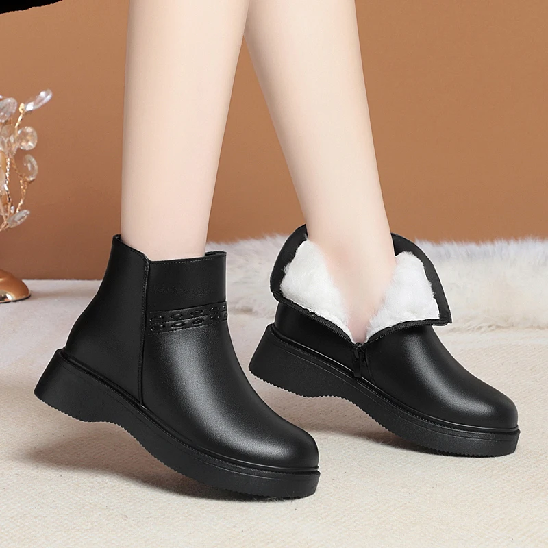 DIMANYU Women's Marten Boots Genuine Leather 2024 Winter New Large Non slip Women's Boots Natural Wool Women's Ankle Boots