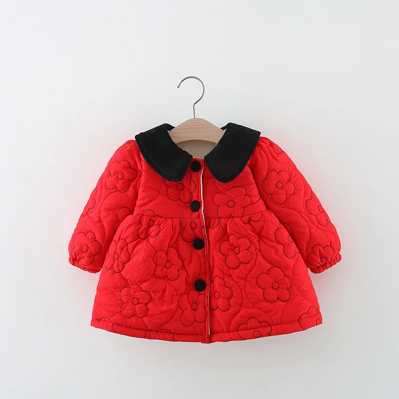 Winter girl flower doll collar cotton jacket Korean version full of flower embroidery single breasted cotton jacket