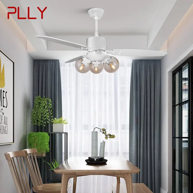 

PLLY Modern Ceiling Fan With Light Nordic Creative Glass Lamp With Remote Control White for Home Living Room Bedroom