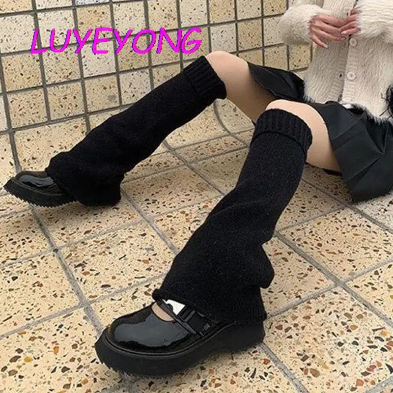 

Winter Sweet Harajuku Long Foot Cover Y2k Girl Flare Hipster Leg Warmers Korean Fashion Gothic Women Warm Knit Basic Leg Warmer