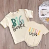 Big Brother Little Sister Print Family Matching Outfit Shirt Retro Sibling Tops Brother Sister T-shirt Baby Large Bubble Romper 1