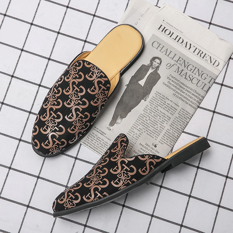 

Half Loafers Men Big Size 38-46 Wedding Slippers Party Men Shoes Slip on Mens Casual Sandals Italian Designer Moccasin Loafers