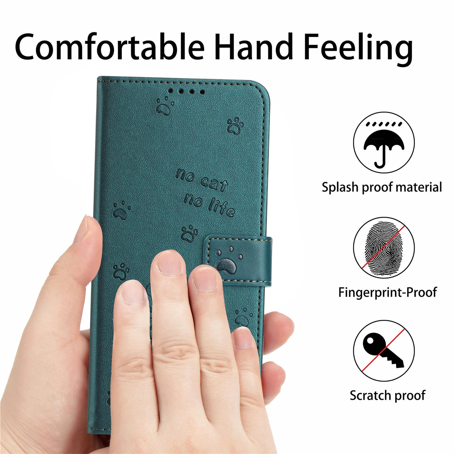 Elegant Leather Cat Design Phone Wallet Case Cover