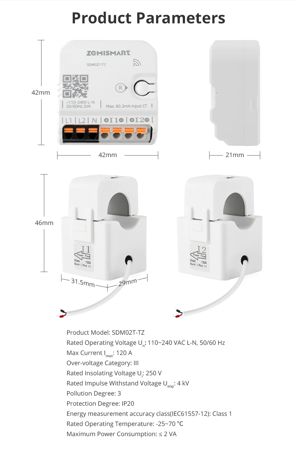 2 Phase Zigbee Smart Energy Meter 120A Power Monitor Din-rail Withdrawable Conne