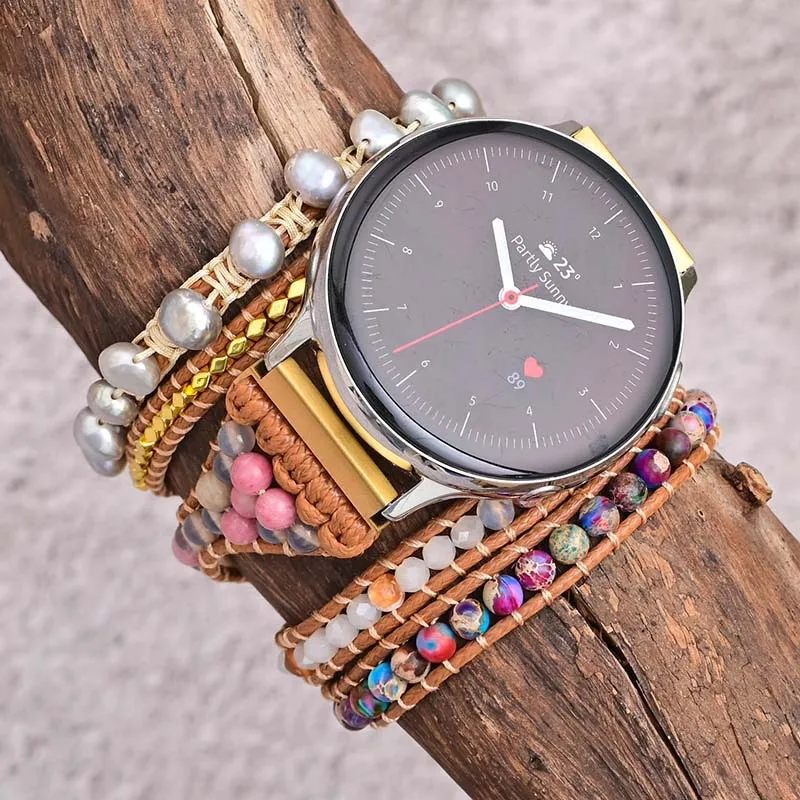 Фото Ремешок Женский Для Galaxy Watch 3 4 Amazfit Bip GTS GT/2/2Pro GT 2E GTR 3Pro, браслет из натурального камня, в богемном стиле, 20 мм 22 мм №1