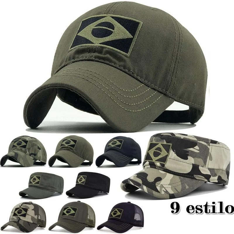 Casquette Baseball Brodée Drapeau Brésilien - Tactique Camouflage Pêche Randonnée Homme