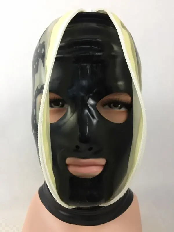 

Nue Latex Rubber Hood Durchsichtig&Schwarz Zipper Cosplay Gummi Masquerade ball S-XXL