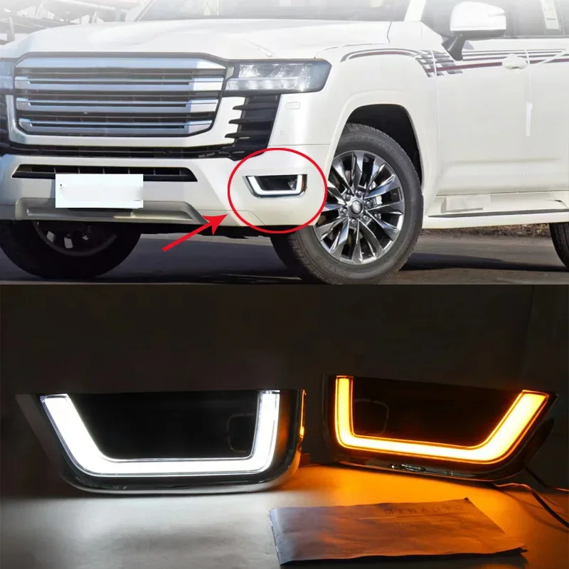 

LED Daytime Running Light Dynamic Turn Yellow Signal Relay Car 12V LED DRL Day Light For Toyota Land Cruiser 2022 LC300