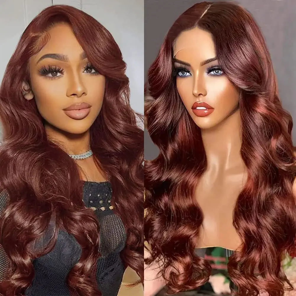 

13x4 Reddish Brown Lace Front Wigs Body Wave 13x6 Transprarent HD Lace Frontal Wigs Brazilian PrePlucked 4x4 Closure Wigs