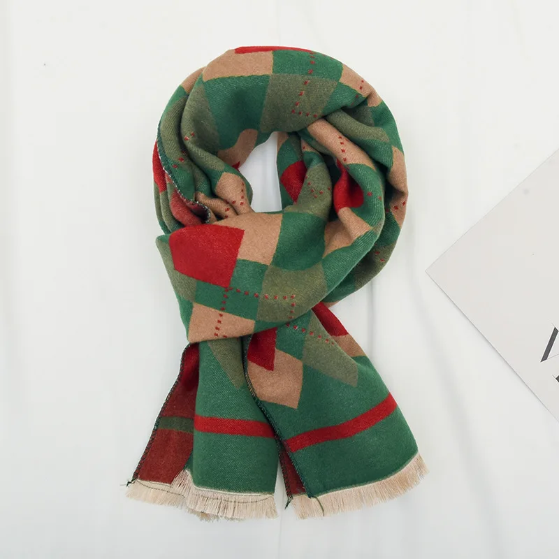 Fashion Diamond Grid Pattern Children's Scarf for Boys and Girls Autumn Winter Imitation Cashmere Windproof Warm Scarves Shawl