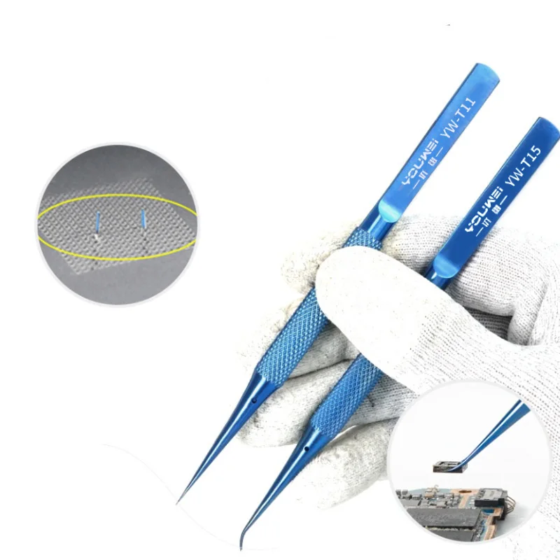 Mobile phone repair fingerprint flying wire tweezers Titanium alloy micro 0.15mm fine tip microscope straight curved tweezers