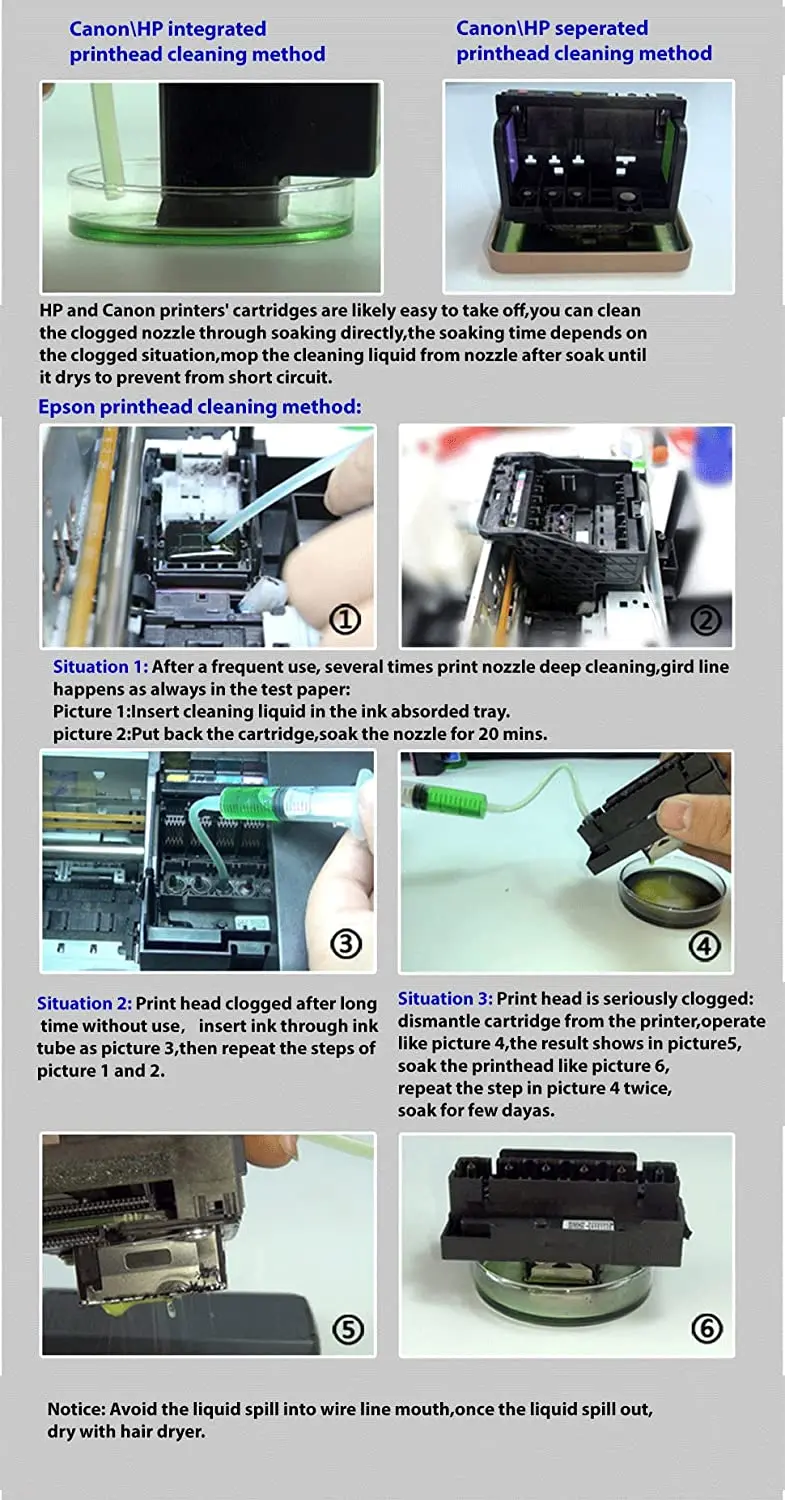 HP EPSON CANON BROTHER Lexmark 잉크젯 프린터 용 잉크젯 프린터 프린트 헤드 용 2x100ml 클리너 청소 솔루션 액체 유체