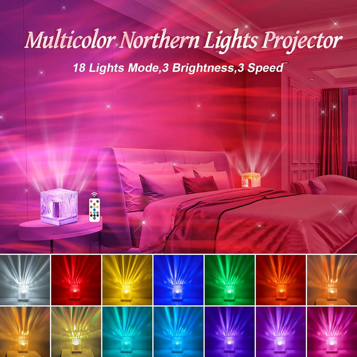 Northern Lights Water Ripple Projection Night Light Aurora Crystal Lamp Bedroom Aesthetic Decor Light Holiday Gifts for Family