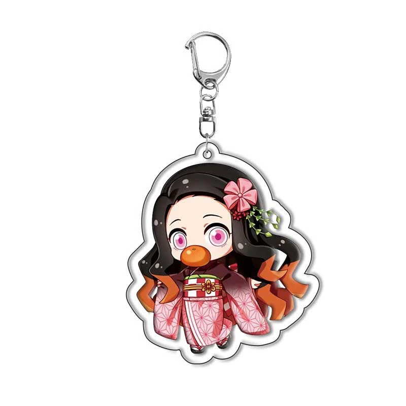 Porte-clés en acrylique version Q Demon Slayer, pendentif dessin animé Kamado Tanjirou Nezuko, cadeau de bande dessinée anime, accessoires de cosplay 3