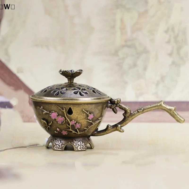 Pflaumenblüten-Räucherstäbchenhalter mit Griff, Retro-Pflaumenblüten-Design, ausgehöhlter Räucherstäbchenhalter aus Zinklegierung, kleines Kunsthandwerk, Heimdekoration – Detail 7