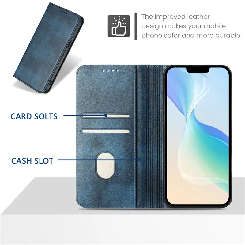 Premium Magnetic Leather Stand Wallet Case – Flip Protective Back Cover in Elegant Design
