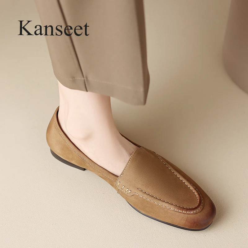

Туфли Kanseet женские из натуральной кожи, Повседневные Удобные винтажные лоферы, плоская подошва, круглый носок, ручная работа, 41 осень 2023
