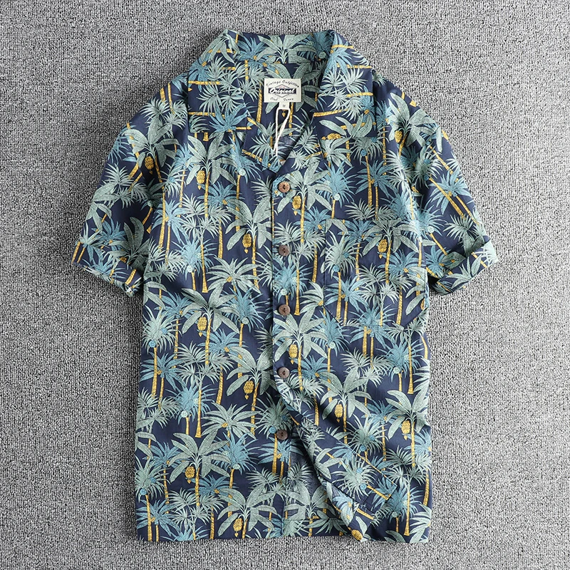 

Рубашка в гавайском стиле для мужчин, Классическая Молодежная блузка с кубинским воротником и коротким рукавом, хлопковые пляжные праздничные винтажные топы из Коко на лето