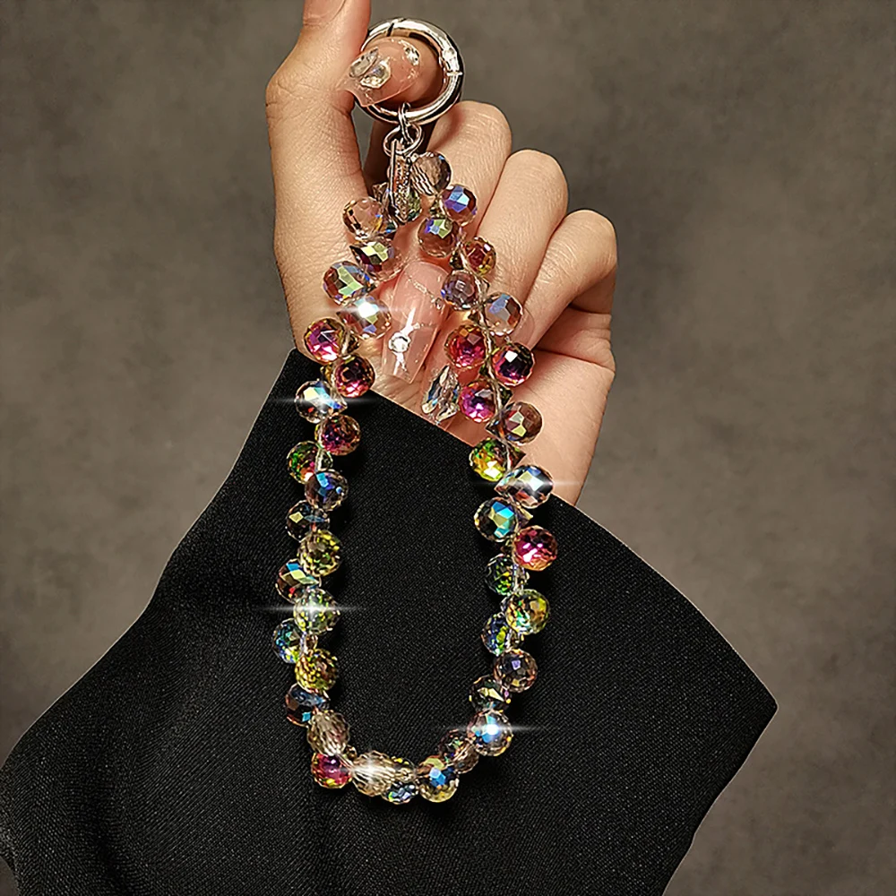 Crystal Rhinestone Beaded Wrist Strap Lanyard - Phone Charm Keychain Ornament Hang Rope