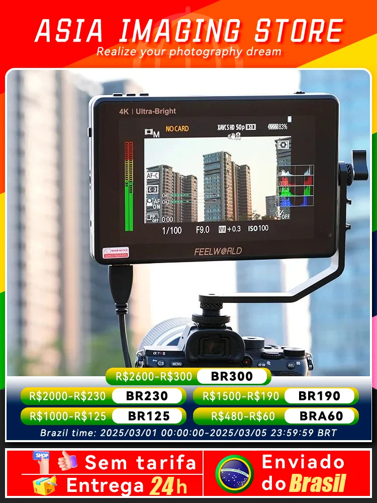 FEELWORLD LUT7 Camera Monitor 2200nits Touch Screen 7 Inch 4K HDMI Monitor with Waveform Histogram VectorScope Mode